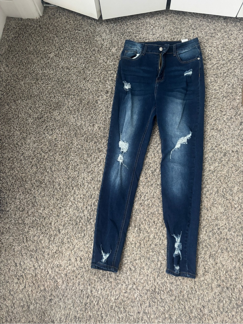 SHEIN Navy Distressed Skinny Jeans